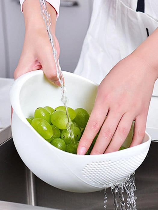 1PC-Silicone Colander Rice Bowl Drain Basket Fruit Bowl Washing Drain Basket with Handle Washing Basket Home Kitchen Organizer - Shopsta EU