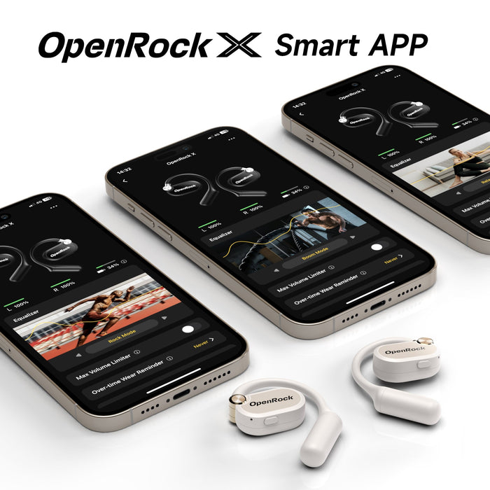 OneOdio OpenRock X - Open Ear True Wireless Headphones Sports Earbuds, Bluetooth 5.3, Strong Bass, 4-Mic ENC, Uppgraderade justerbara Silicon Earkrokar, 48 timmars speltid, Svettbeständig, Smart App, Kompatibel med iPhone & Android