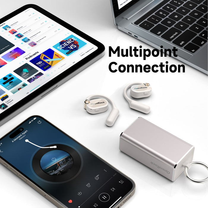 OneOdio OpenRock X - Open Ear True Wireless Headphones Sports Earbuds, Bluetooth 5.3, Strong Bass, 4-Mic ENC, Uppgraderade justerbara Silicon Earkrokar, 48 timmars speltid, Svettbeständig, Smart App, Kompatibel med iPhone & Android