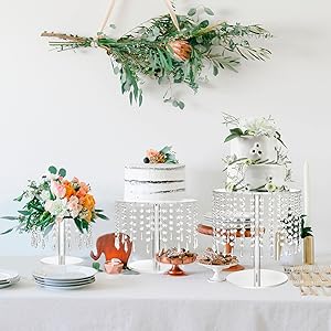 Acrylic Circular Cake & Cupcake Display Stand with Crystal Chandelier for Weddings & Parties