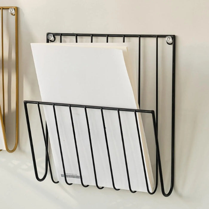 Wall-Mounted Iron File Holder — Single-Tier Magazine & Letter Rack (Gold or Black)
