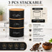 3-Piece Stackable Canister Set with Bamboo Lids — Powder-Coated Metal Kitchen Storage
