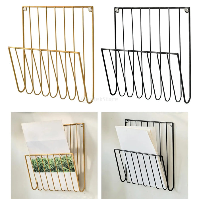 Wall-Mounted Iron File Holder — Single-Tier Magazine & Letter Rack (Gold or Black)