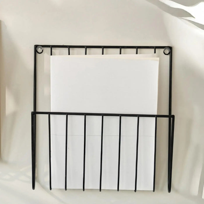 Wall-Mounted Iron File Holder — Single-Tier Magazine & Letter Rack (Gold or Black)