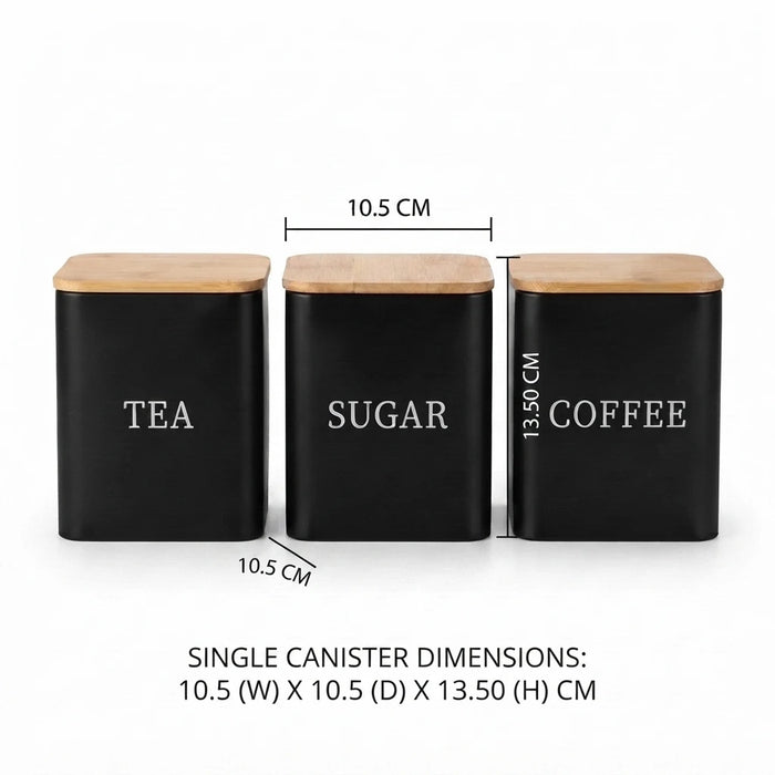 3-Piece Square Kitchen Canisters with Bamboo Lids for Coffee, Tea & Sugar