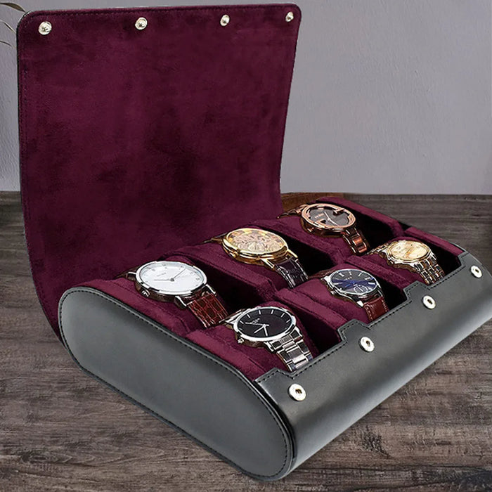 6-Slot PU Leather Watch Travel Case – Roll Organiser for Men & Women
