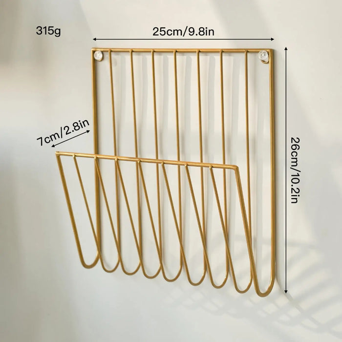 Wall-Mounted Iron File Holder — Single-Tier Magazine & Letter Rack (Gold or Black)