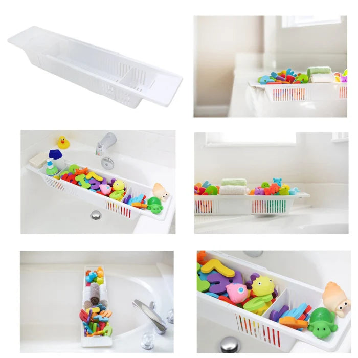 Adjustable Plastic Bathtub Caddy Tray – Retractable Bath Storage Rack