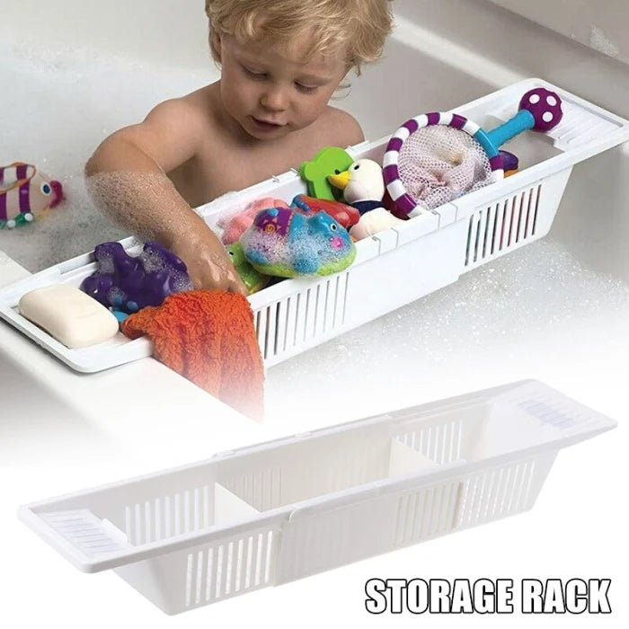 Adjustable Plastic Bathtub Caddy Tray – Retractable Bath Storage Rack