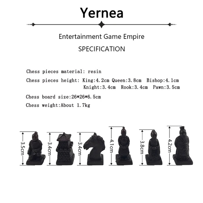 Retro Terracotta Warriors Chess Set – 26cm Wooden Board with Resin Pieces