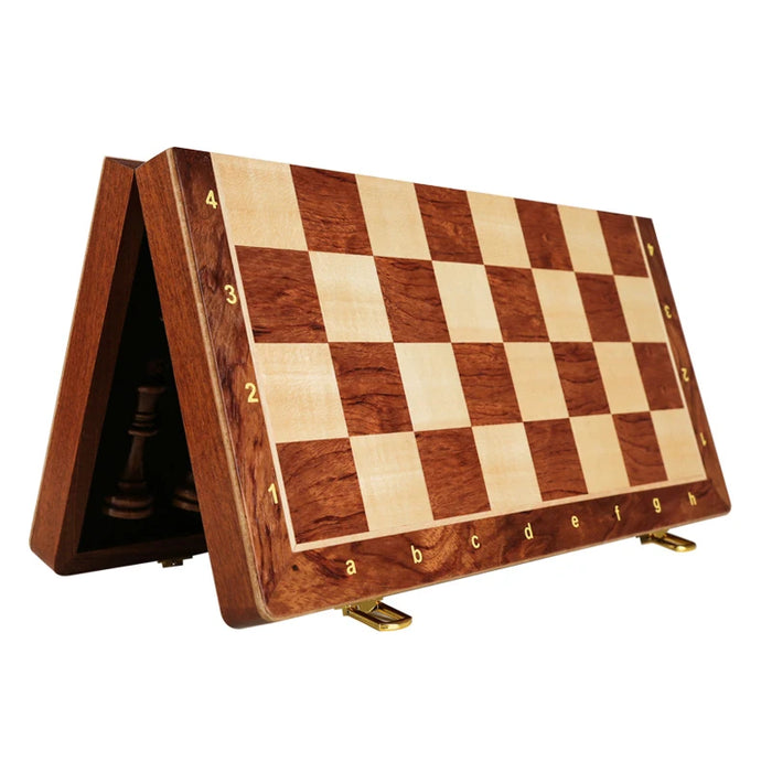 Handcrafted Folding Wooden Chess Set – 39 x 39 cm, Solid Wood Pieces