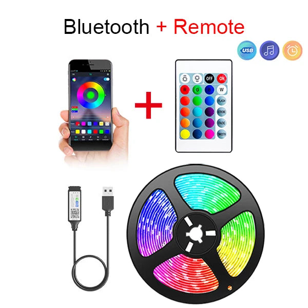 LED Strip Light 5050 SMD 5V Modell - Tape Bluetooth USB Flexibel Lampa Band med Klisterbaksida - Perfekt Belysningslösning för TV & Skrivbord
