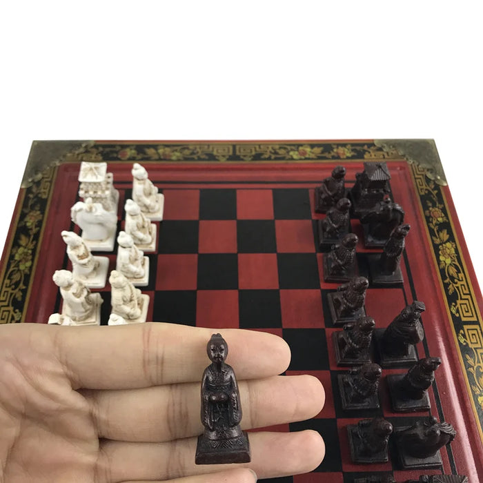 Retro Terracotta Warriors Chess Set – 26cm Wooden Board with Resin Pieces