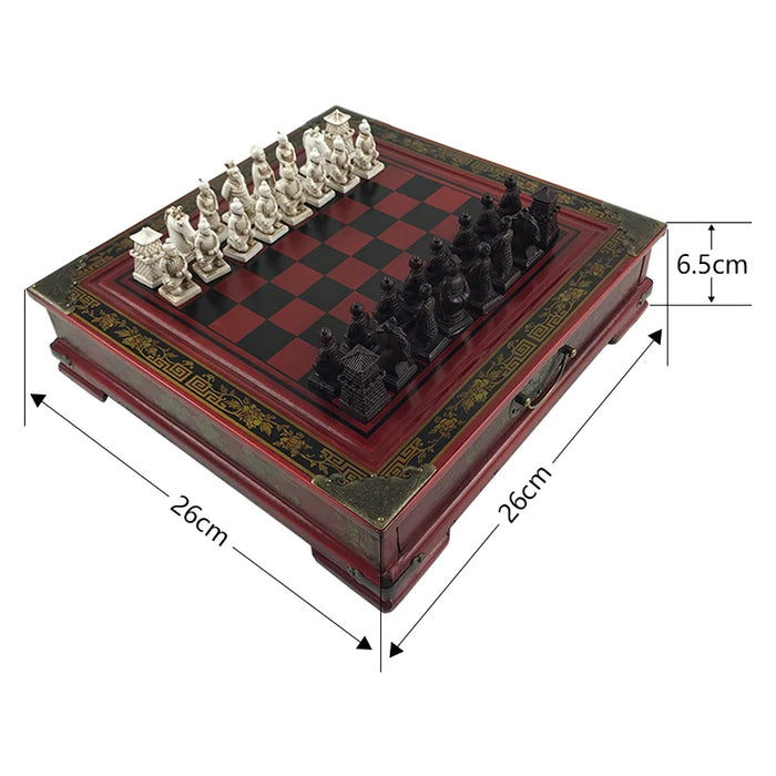 Retro Terracotta Warriors Chess Set – 26cm Wooden Board with Resin Pieces