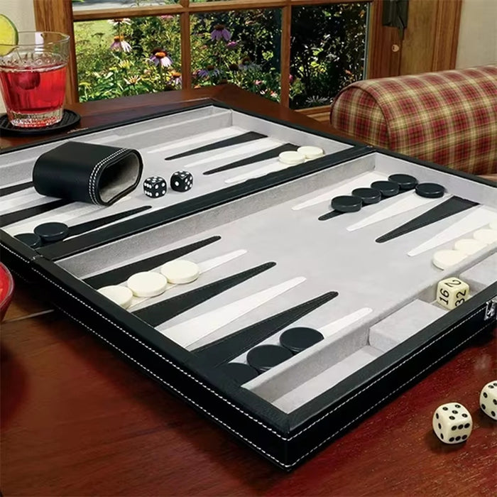 Classic Backgammon & Chess Set in Folding PU Leather Case – Portable Travel Game