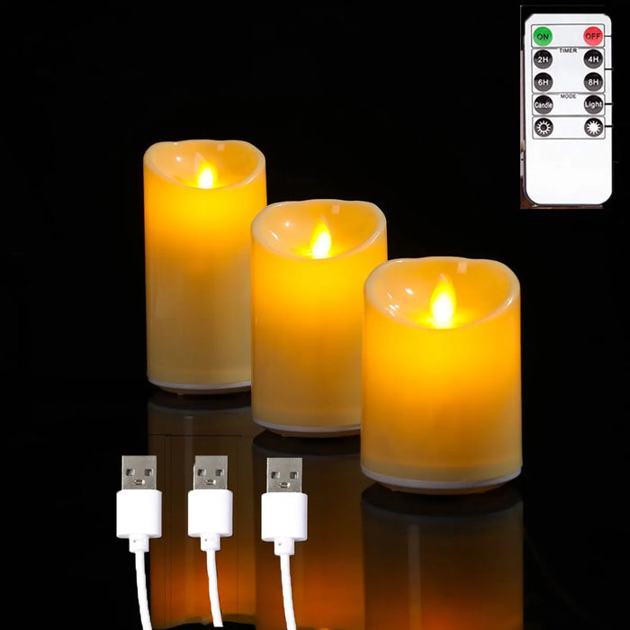 Flameless USB Moving Wick Candles with Remote — Rechargeable Decorative Pillars