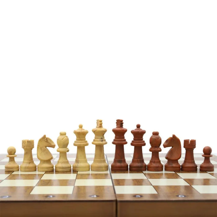 3‑in‑1 Foldable Wooden Travel Board — Chess, Checkers & Backgammon