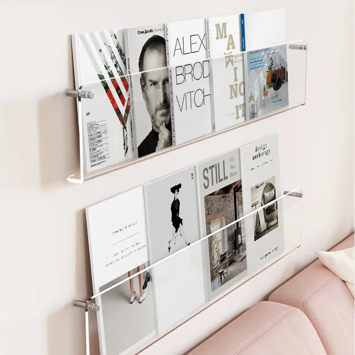Clear Acrylic Floating Wall Shelf — Wall-Mount Magazine & Book Rack (30cm/40cm)