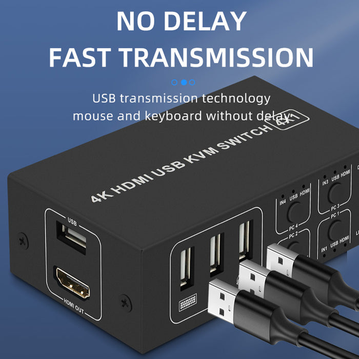 4 Port HDMI KVM Switch 4 in 1 out 4K 60Hz HDMI USB Switch Selector with Desktop Controller for 4 PC Share Monitor Mouse Keyboard