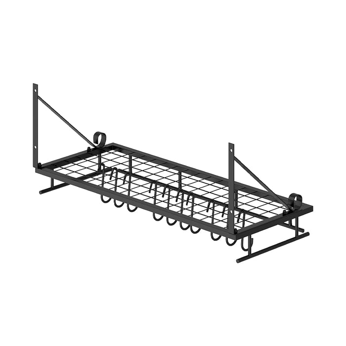 60cm Wall-Mounted Kitchen Organiser Rack with 10 Hooks – Black