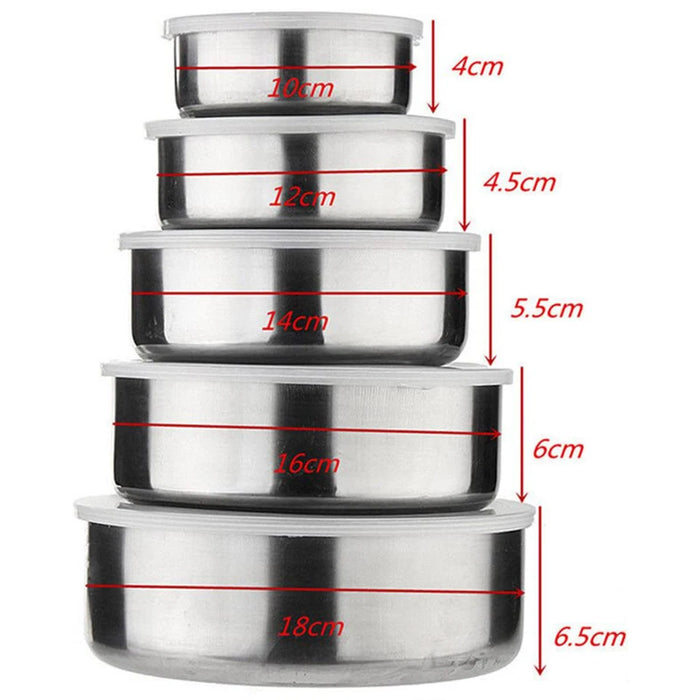 5-Piece Stainless Steel Mixing Bowl Set with Lids — Stackable & Dishwasher Safe