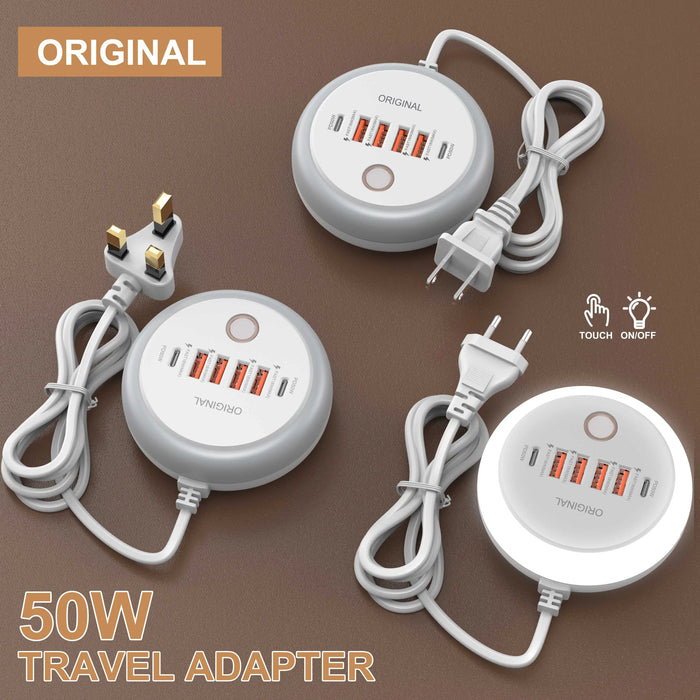 50W 6‑Port USB PD Desktop Charger — 2×USB‑C & 4×USB‑A