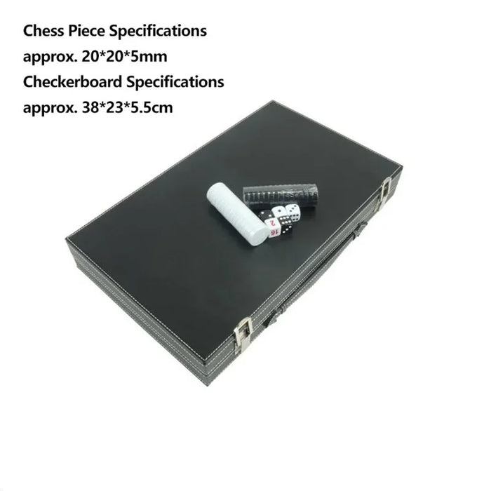Backgammon & Chess Folding Set in Stitched Black Leatherette Case