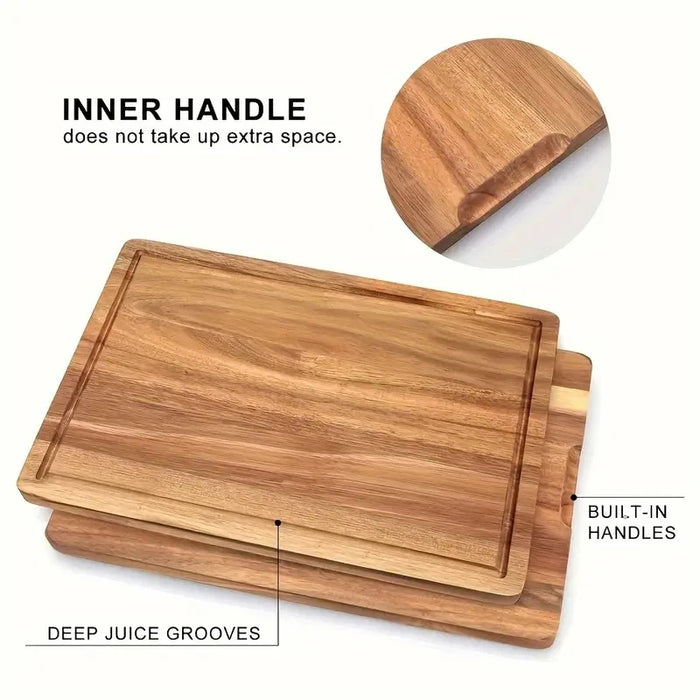 Beech & Walnut Wooden Cutting Board — Rectangle Chopping Block for Cheese & Meat