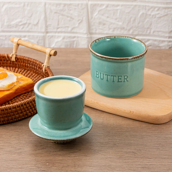 Kiln-turned Ceramic Butter Dish with Lid — Round Countertop Storage
