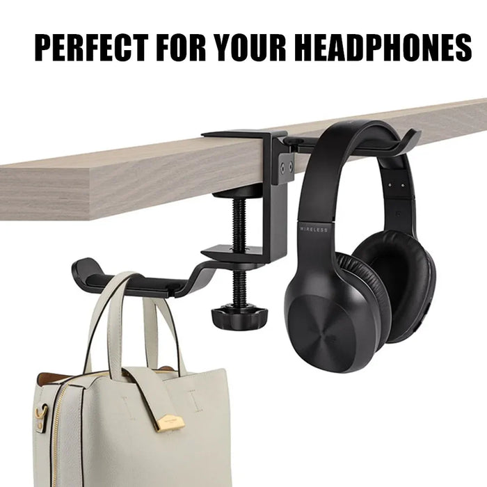 PC Gaming Aluminium Dual Headset Stand — Under-Desk Clamp with Adjustable Rotating Arm