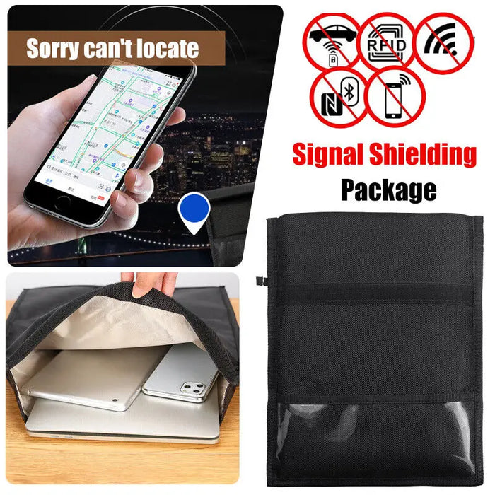 RFID Blocking Faraday Pouch – Anti‑Tracking Phone, Card & Key Shield, Large Wallet Case, Black