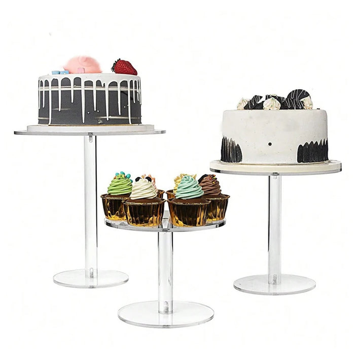 Transparent Acrylic Round Cake Stand for Desserts, Cupcakes & Events — 15/18.7/22.5cm