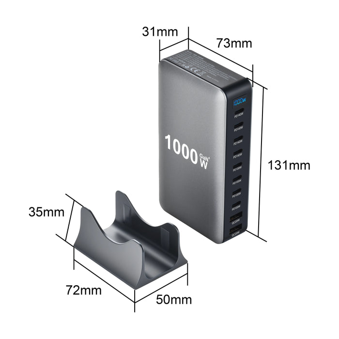 1000W GaN 10‑Port USB‑C Charger Station — PD3.1 PPS Fast Charging