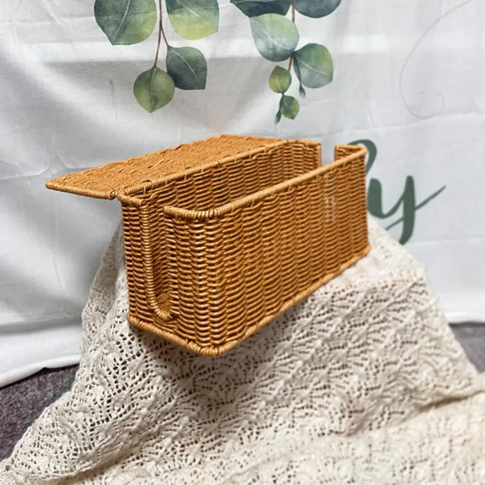 Rattan Cable Management Box – Hand‑woven Cord Organiser, 2‑Slot, Large Capacity (Khaki)