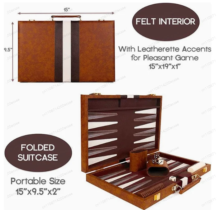 Travel-Size Leather Backgammon Set — High-Quality Wholesale, Light Brown