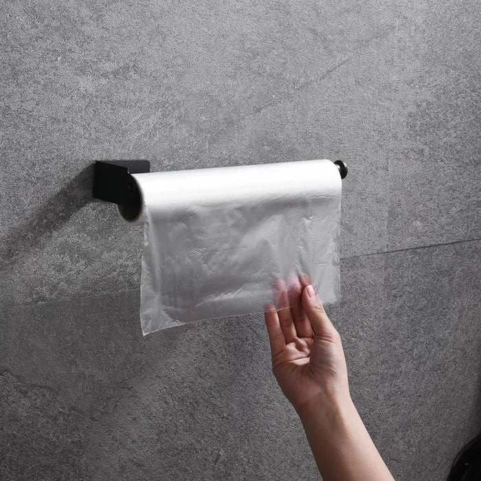 No‑Punch Stainless Steel Paper Towel Holder — Adhesive Kitchen Roll & Wrap Rack