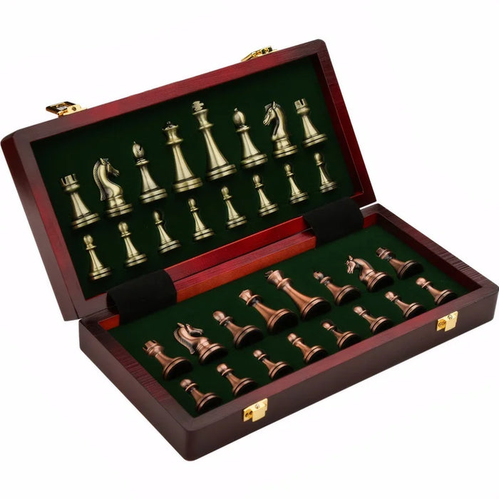 30cm (11.8in) Antique Bronze Foldable Chess Set with Alloy Weighted Pieces