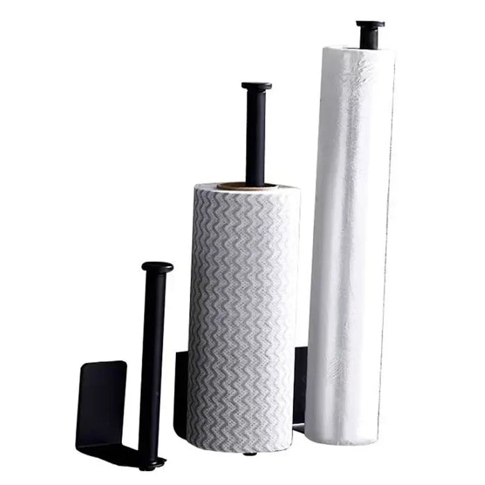Adhesive Stainless Steel Paper Towel & Toilet Roll Holder — Black or Silver (S/M/L)