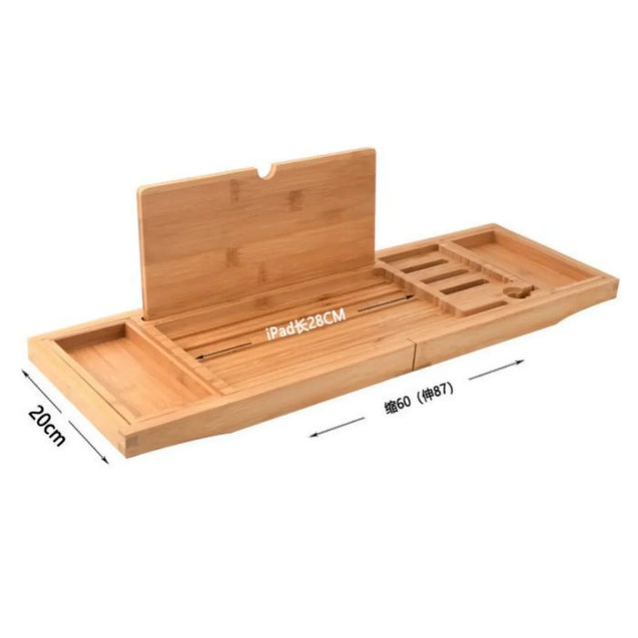 Expandable Luxury Wooden Bathtub Caddy Tray — 60–87cm Adjustable Soap & Tablet Holder
