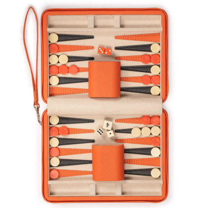 Travel Chess & Backgammon Set with Acrylic Pieces in Leather Case, 25 x 19 x 6 cm