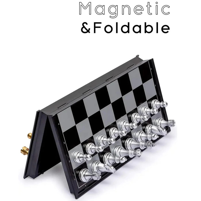 Magnetic Folding Chess Set — Gold & Silver Pieces, Portable Travel Board (7.5 in & 9.8 in)