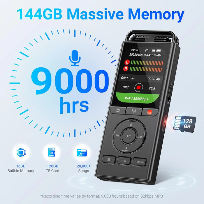 144GB Digital Voice Recorder — Voice-Activated for Lectures, Meetings & Interviews