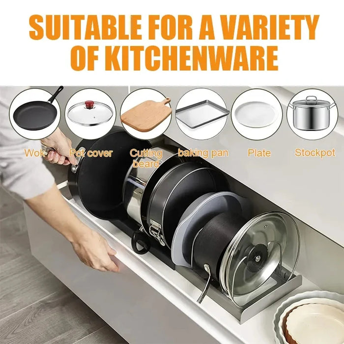 Expandable Stainless-Steel Pot & Pan Organizer Rack with 7 Dividers