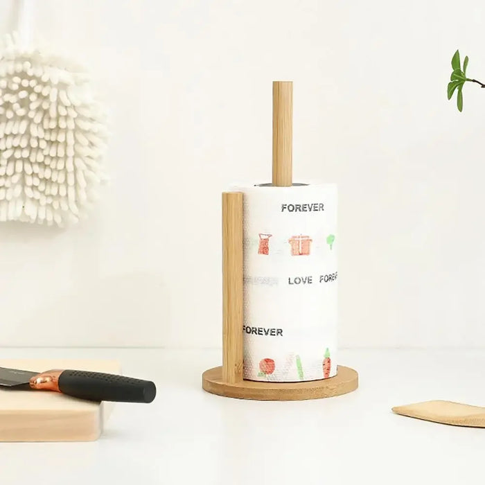 Bamboo Paper Towel Holder – Vertical Anti-Skid Tissue Stand for Kitchen & Home