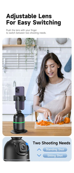 P03 360° Auto Face-Tracking AI Phone Gimbal — Desktop Tripod Holder for Vlog & Live
