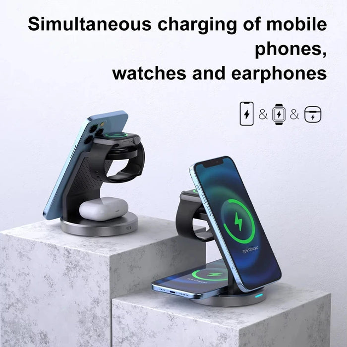 3‑in‑1 Magnetic Wireless Charging Stand for iPhone, Apple Watch & AirPods (USB‑C)