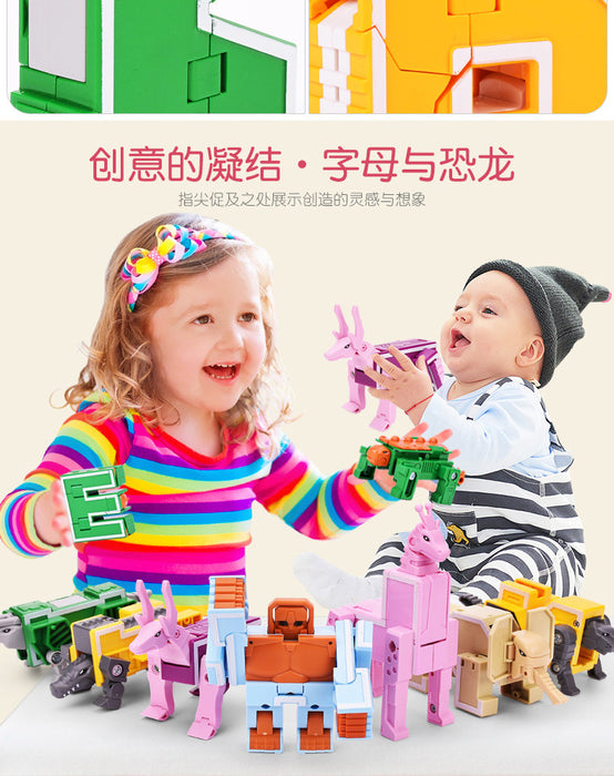 GUDI 26-piece A–Z Transforming Alphabet Robot & Dinosaur Building Block Toys