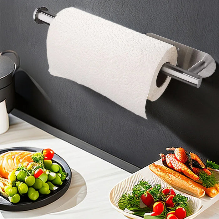 Stainless Steel Paper Towel & Toilet Roll Holder — Adhesive or Screw-Fix