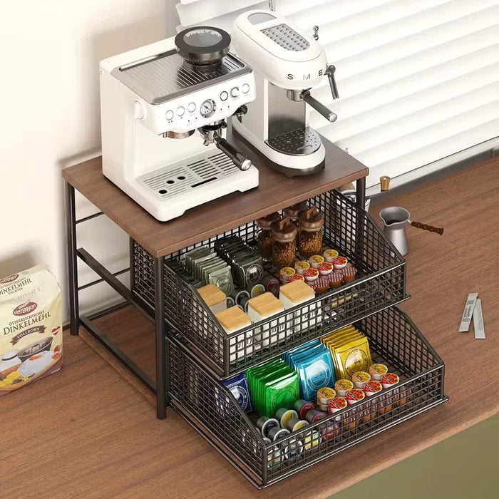 Space-saving Kitchen Countertop Storage Rack with Drawers & Metal Baskets