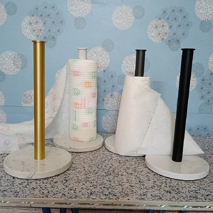 Marble Perforation‑Free Vertical Roll Paper Rack — Nail‑Free Floor Holder for Kitchen Wraps
